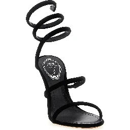 Black Textile Stiletto Heel Sandals