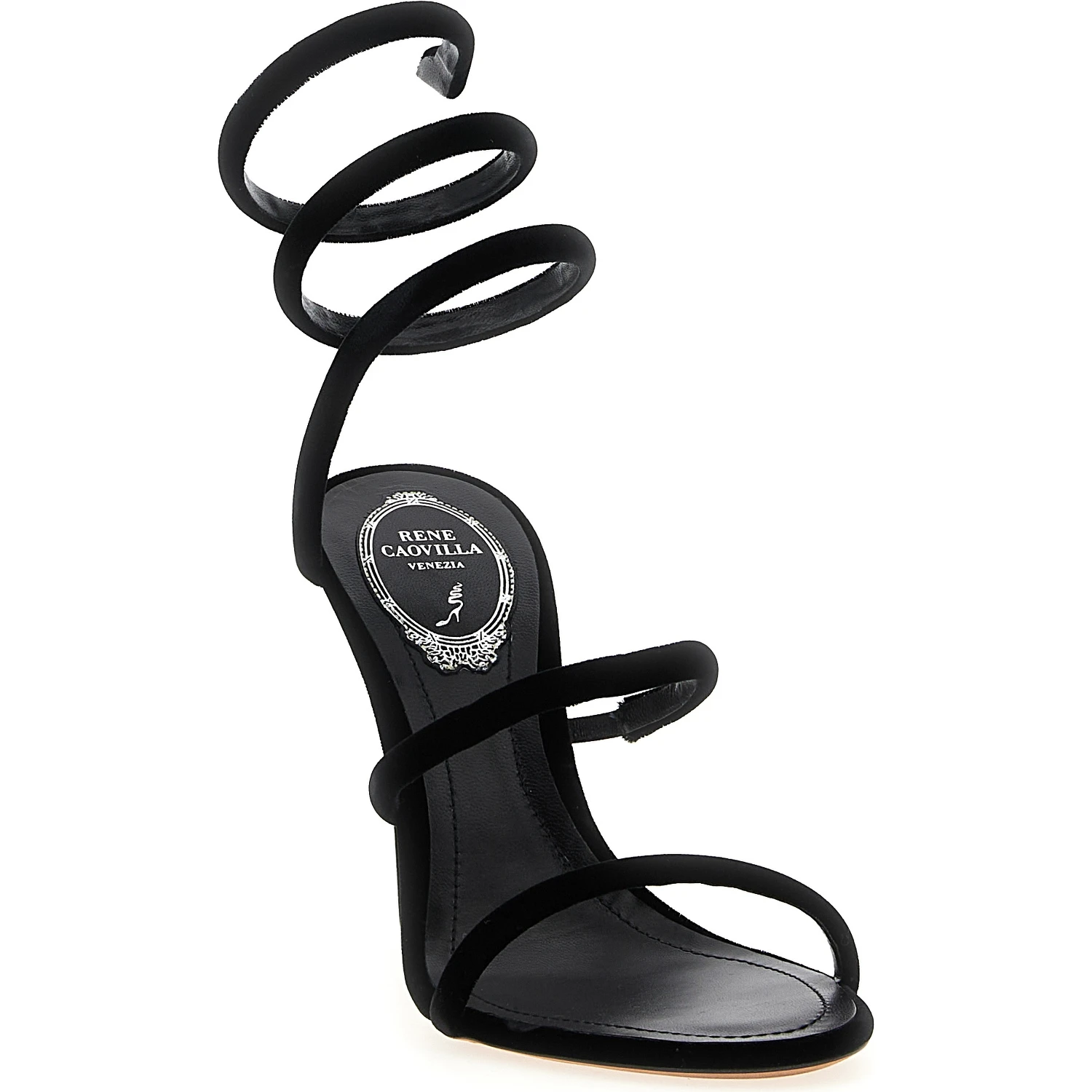 Black Textile Stiletto Heel Sandals