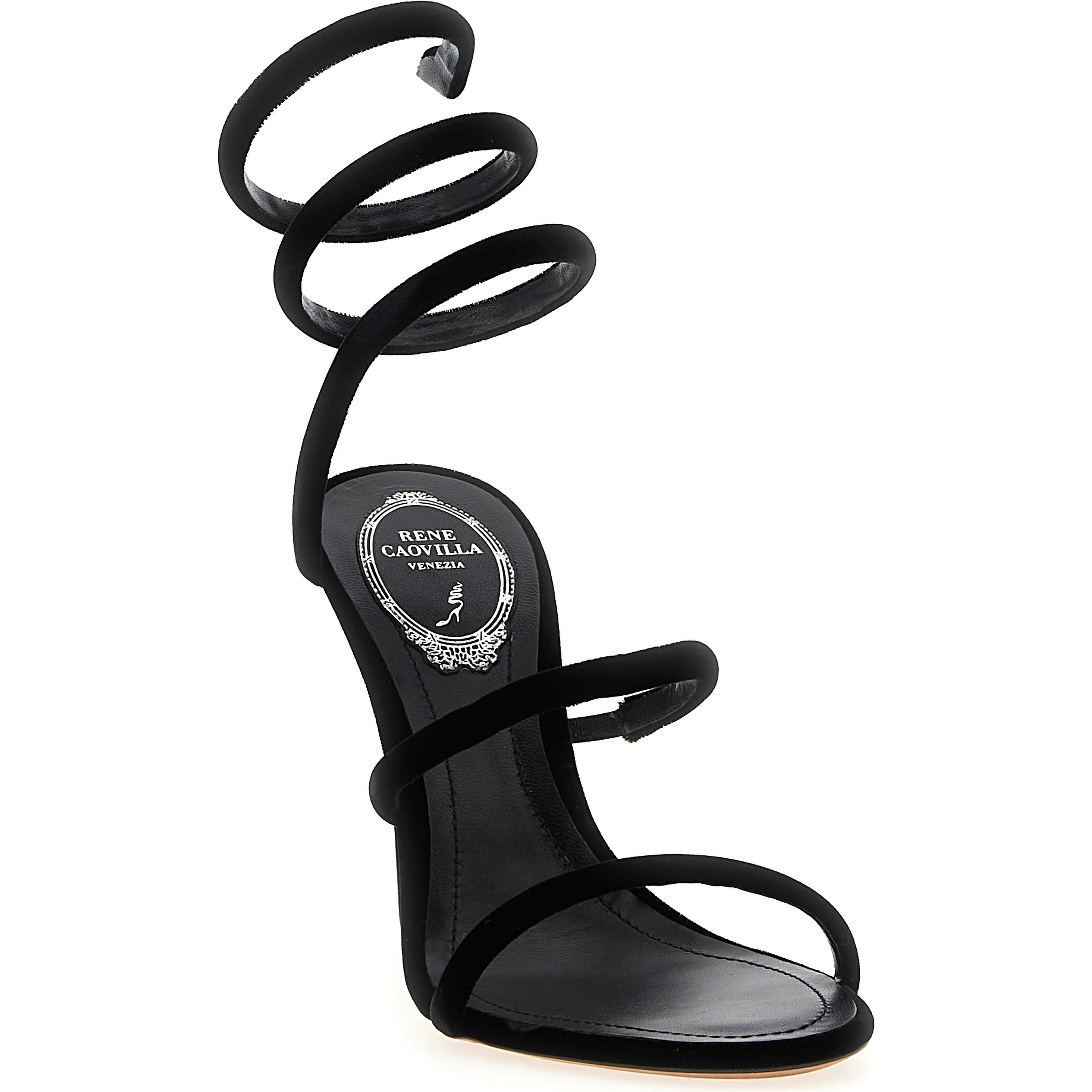 Black Textile Stiletto Heel Sandals