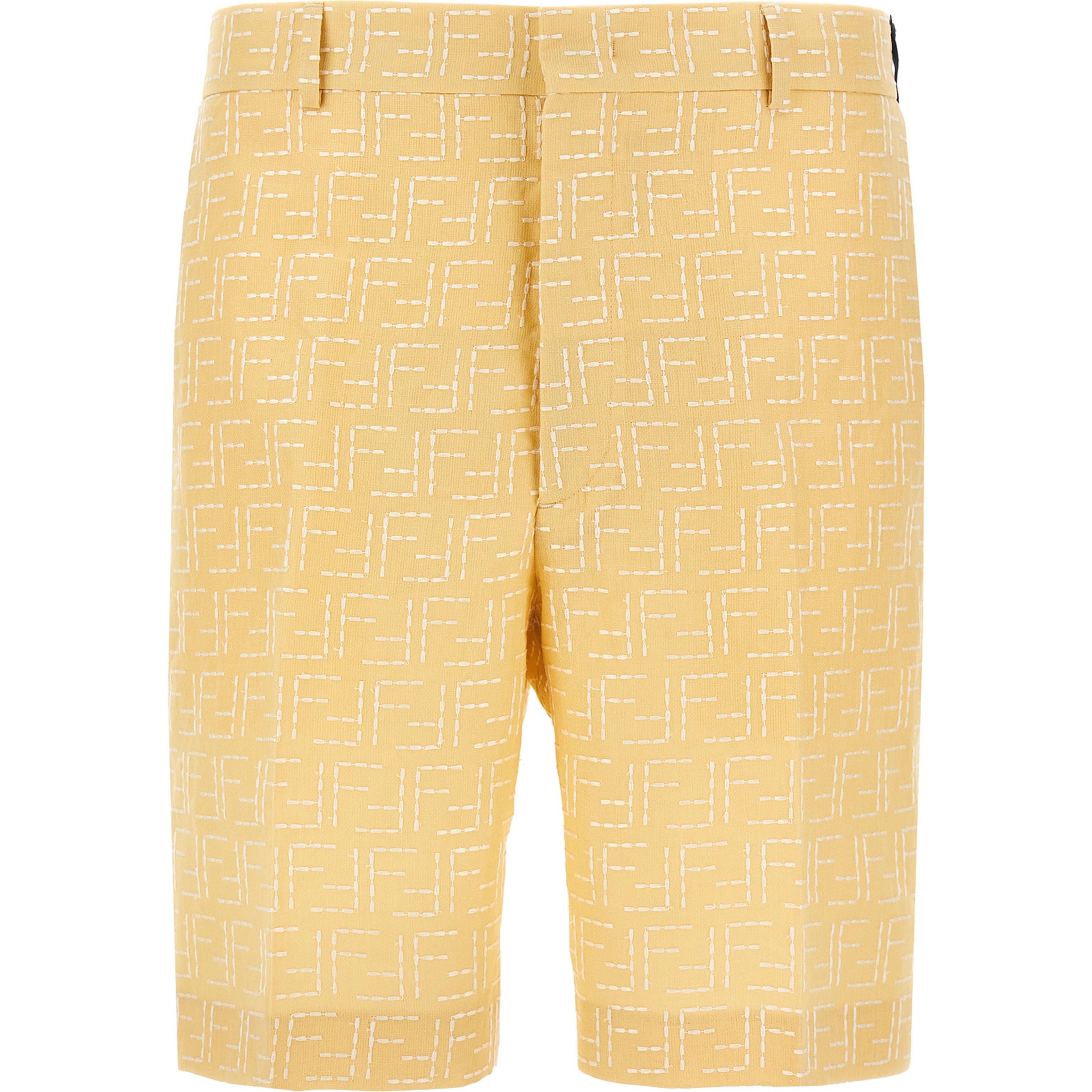Bicolor Linen Bermuda Shorts