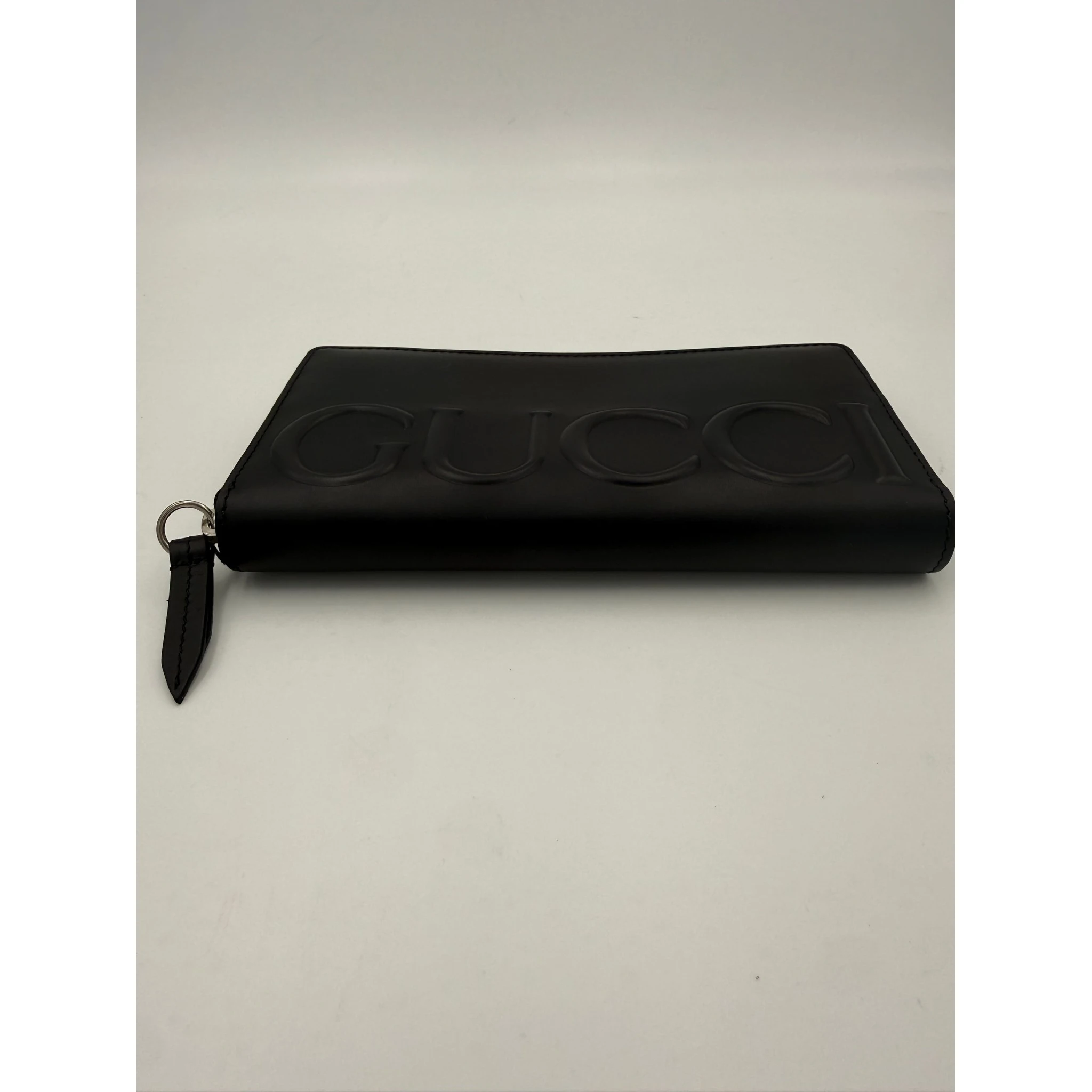 GUCCI Zip Black Front Logo Embossed Wallet