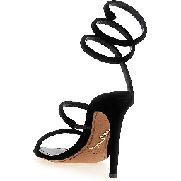 Black Textile Stiletto Heel Sandals