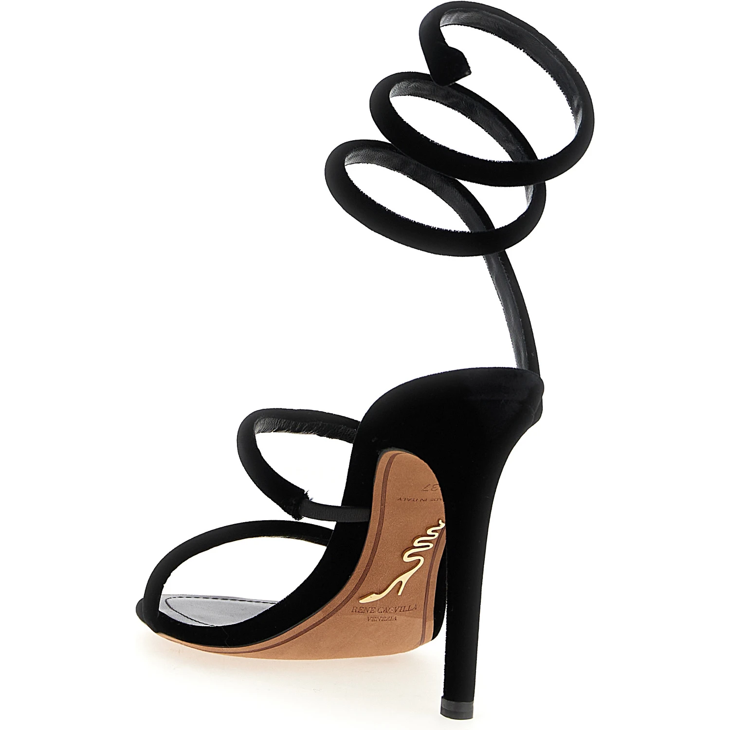Black Textile Stiletto Heel Sandals