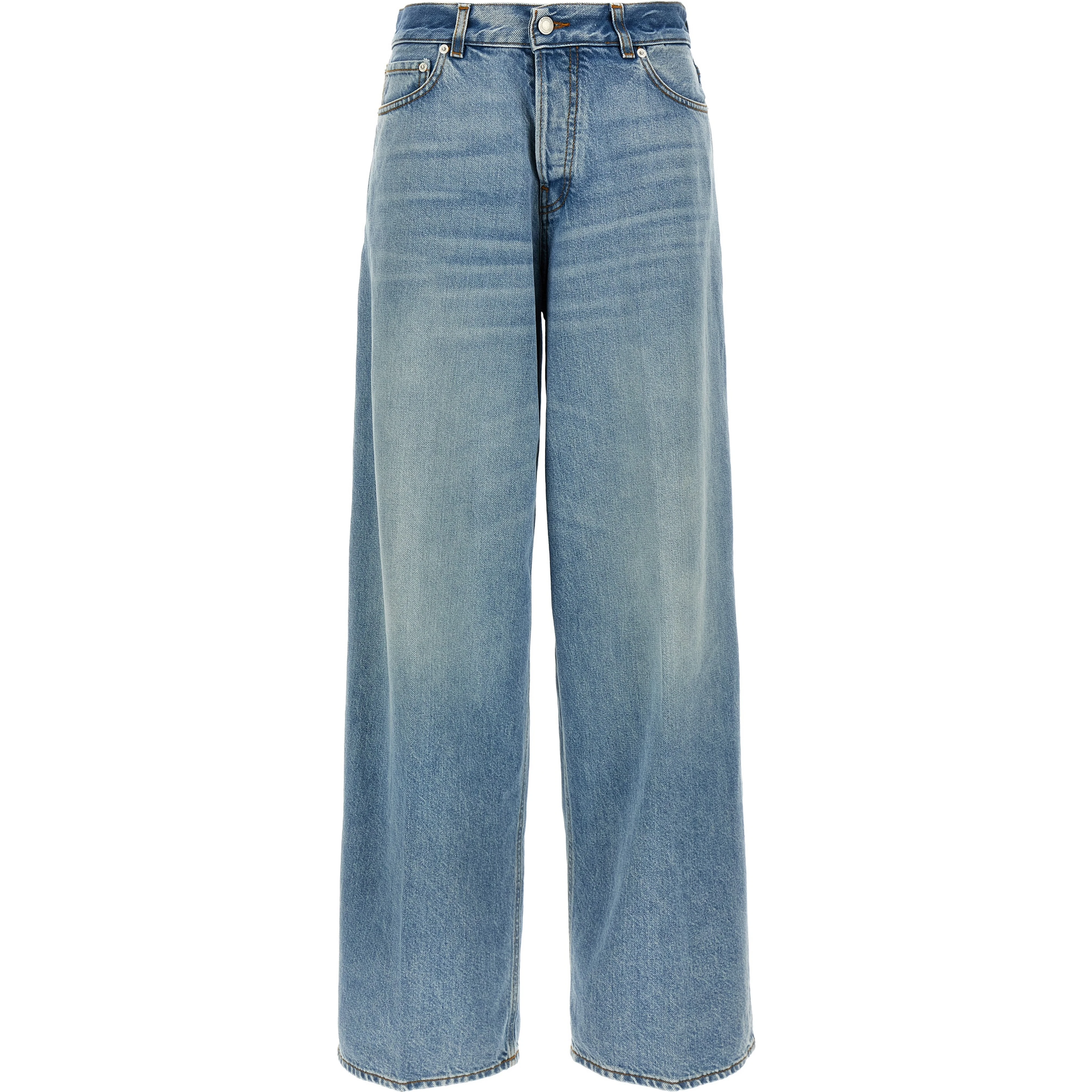 Blue Cotton Straight-Leg Jeans