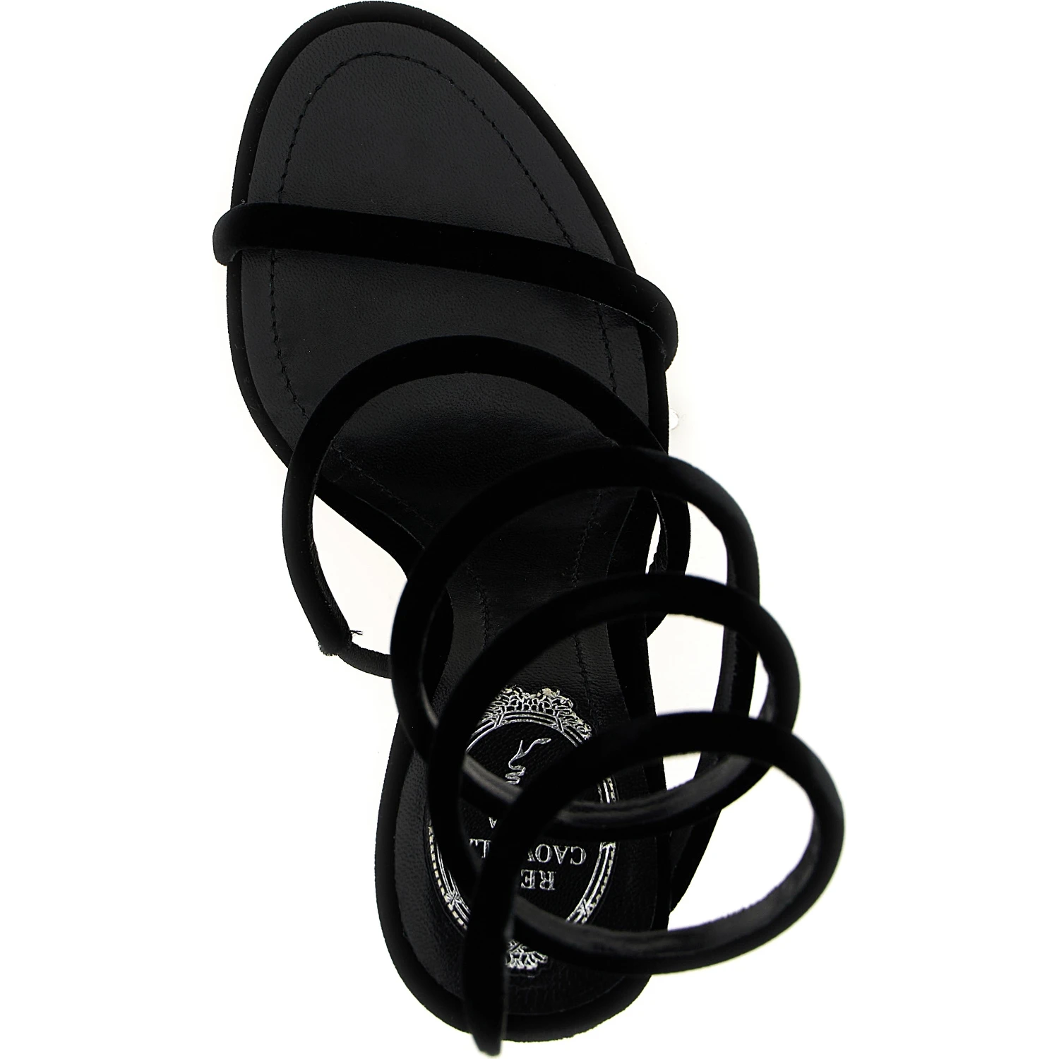 Black Textile Stiletto Heel Sandals