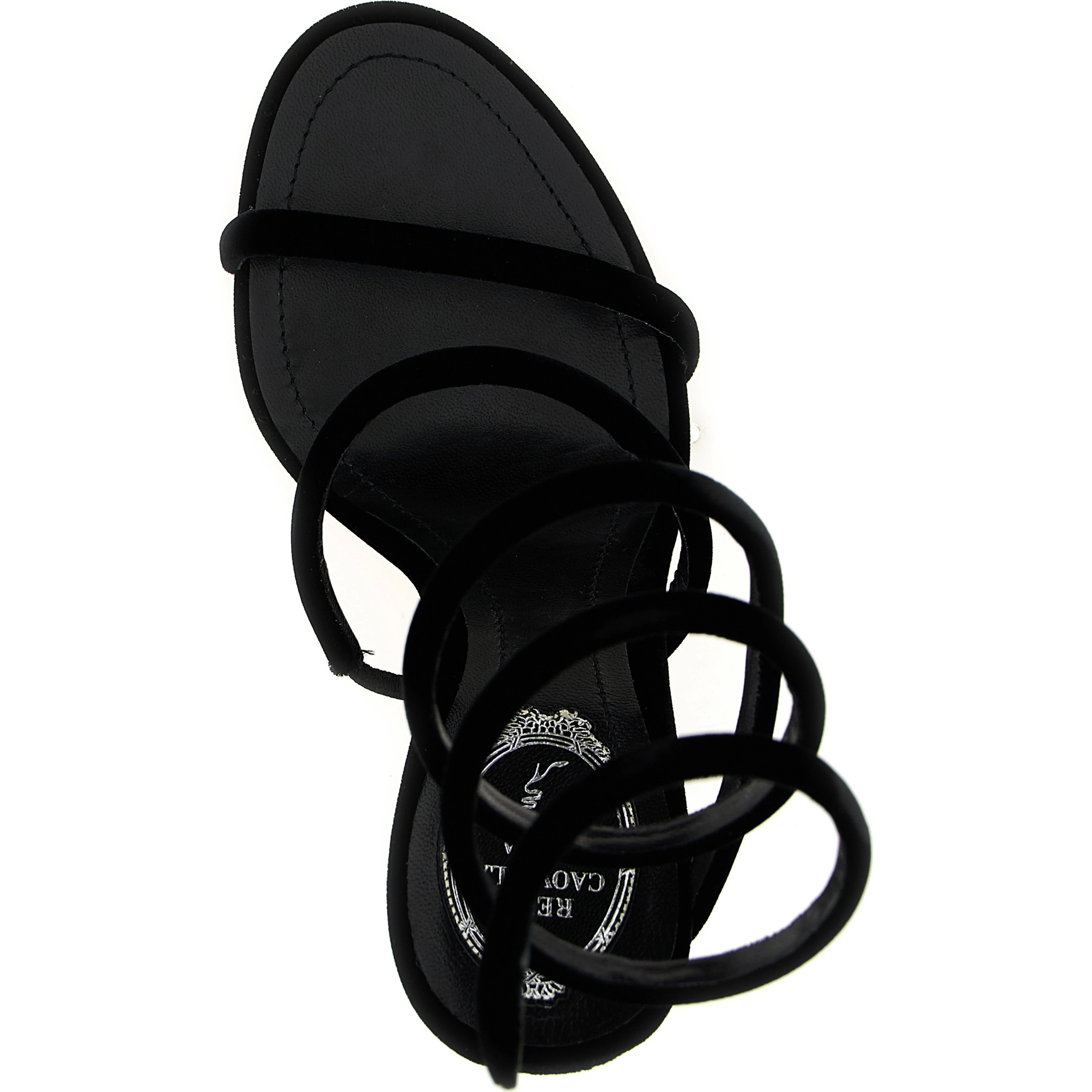 Black Textile Stiletto Heel Sandals
