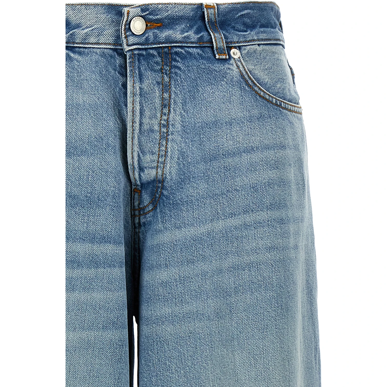 Blue Cotton Straight-Leg Jeans