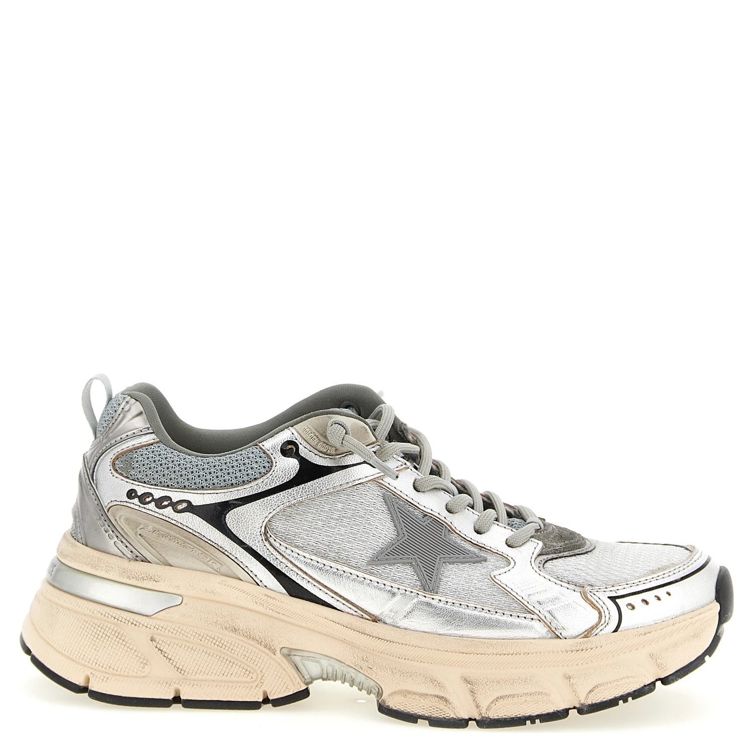 Silver Leather Chunky Sneakers