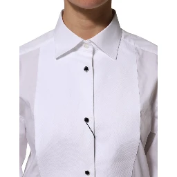 White Cotton Tuxedo Bib Long Sleeve Dress Shirt