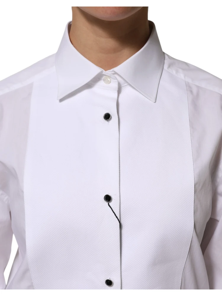 White Cotton Tuxedo Bib Long Sleeve Dress Shirt