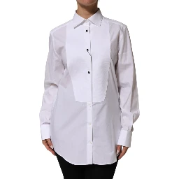 White Cotton Tuxedo Bib Long Sleeve Dress Shirt
