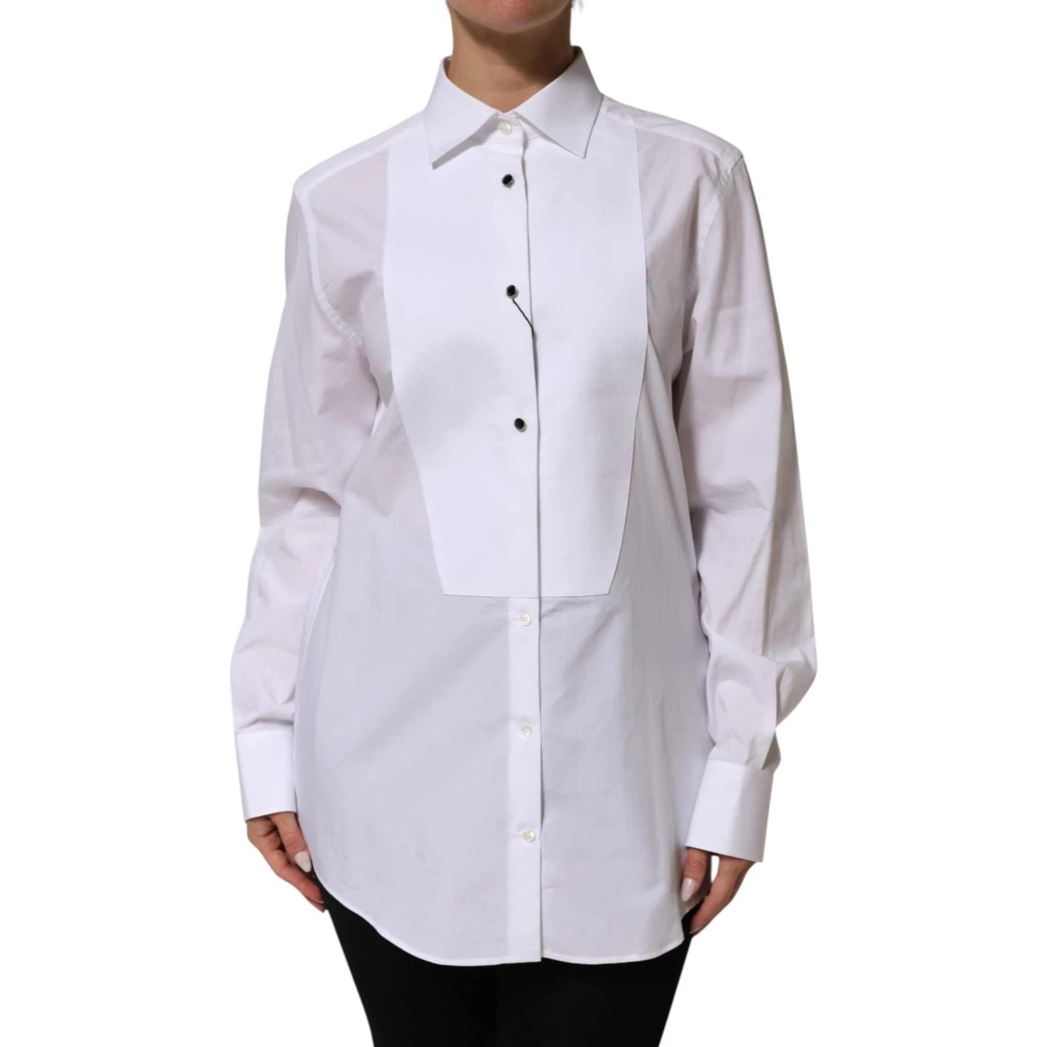 White Cotton Tuxedo Bib Long Sleeve Dress Shirt