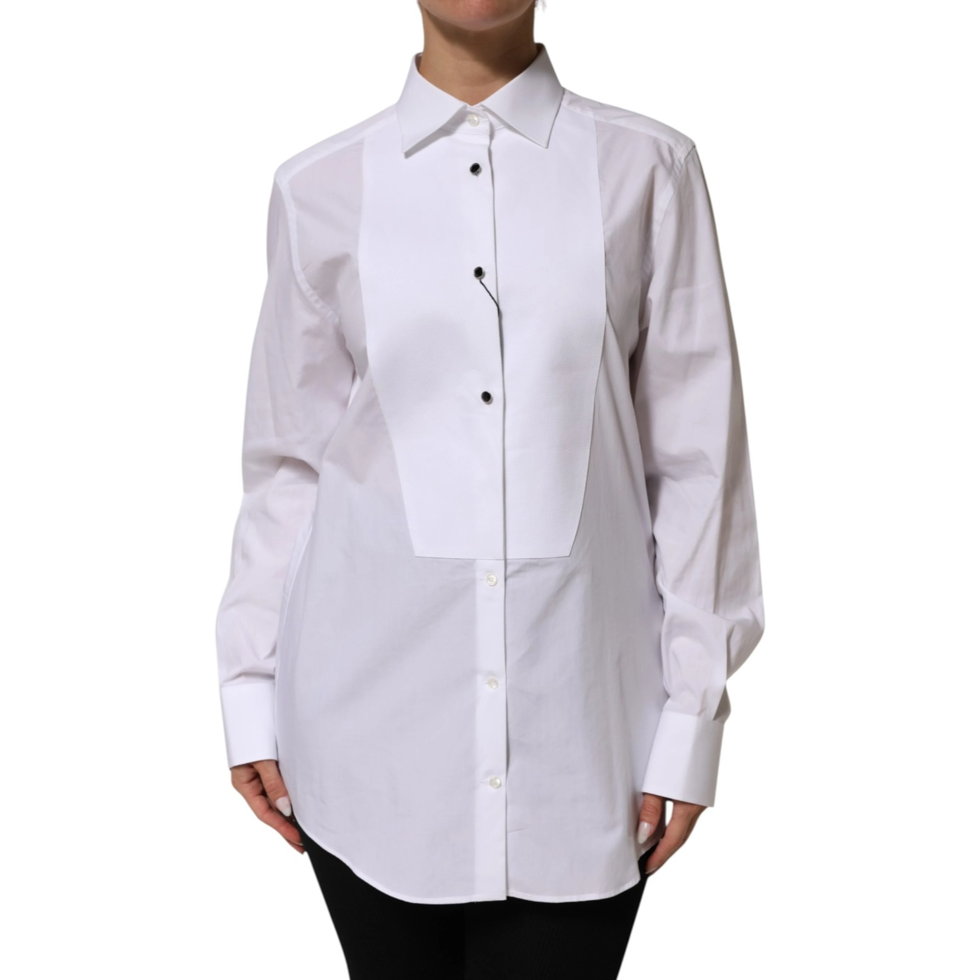 White Cotton Tuxedo Bib Long Sleeve Dress Shirt