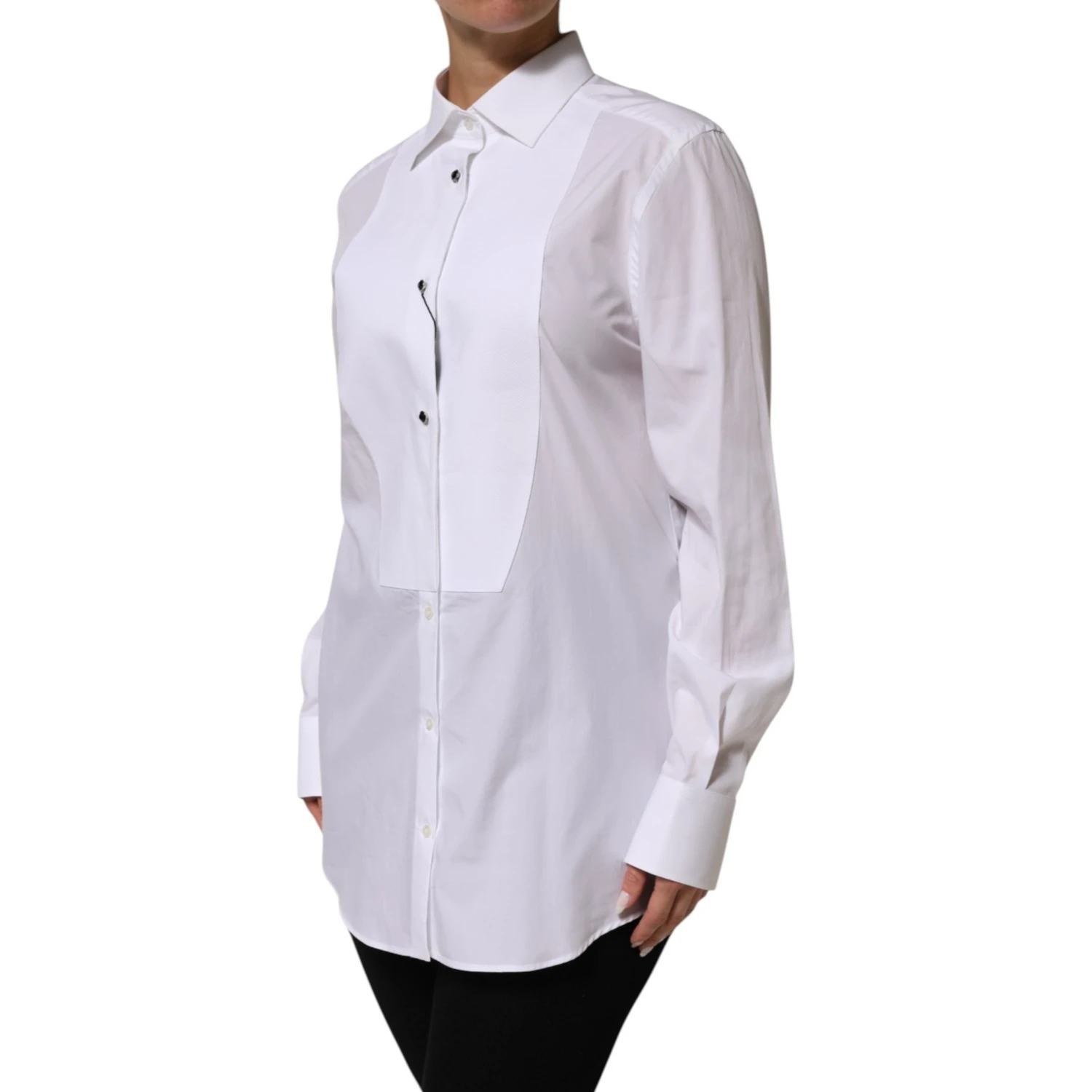 White Cotton Tuxedo Bib Long Sleeve Dress Shirt