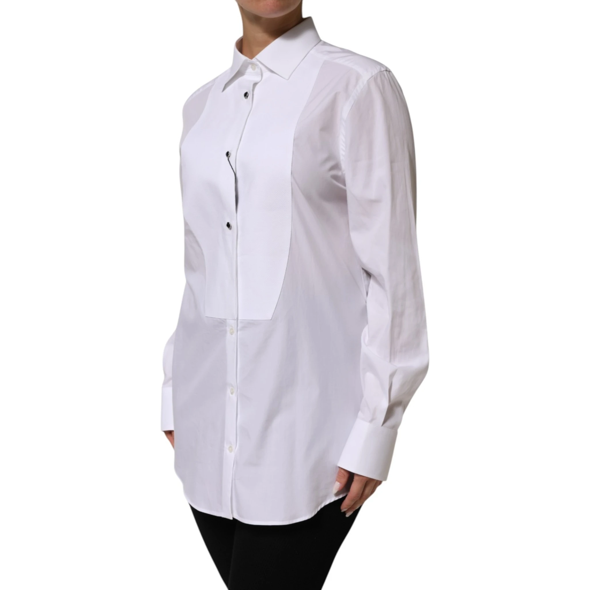 White Cotton Tuxedo Bib Long Sleeve Dress Shirt