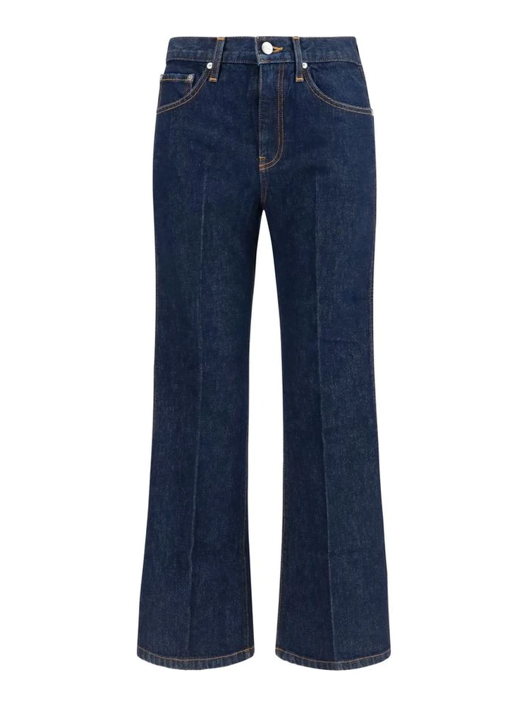 Blue Cotton Flared Jeans