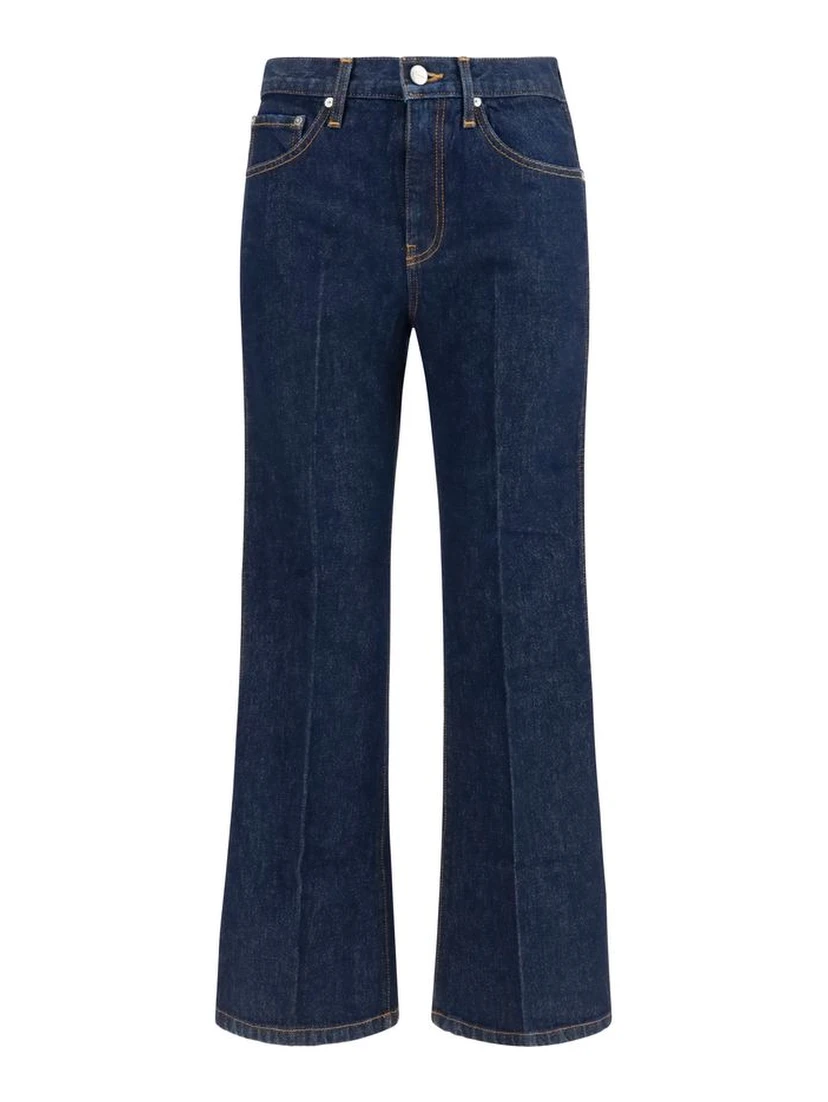 Blue Cotton Flared Jeans