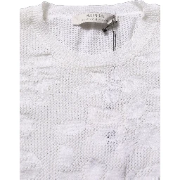 White Floral Lace Knit Fabric Short Sleeves Blouse Top