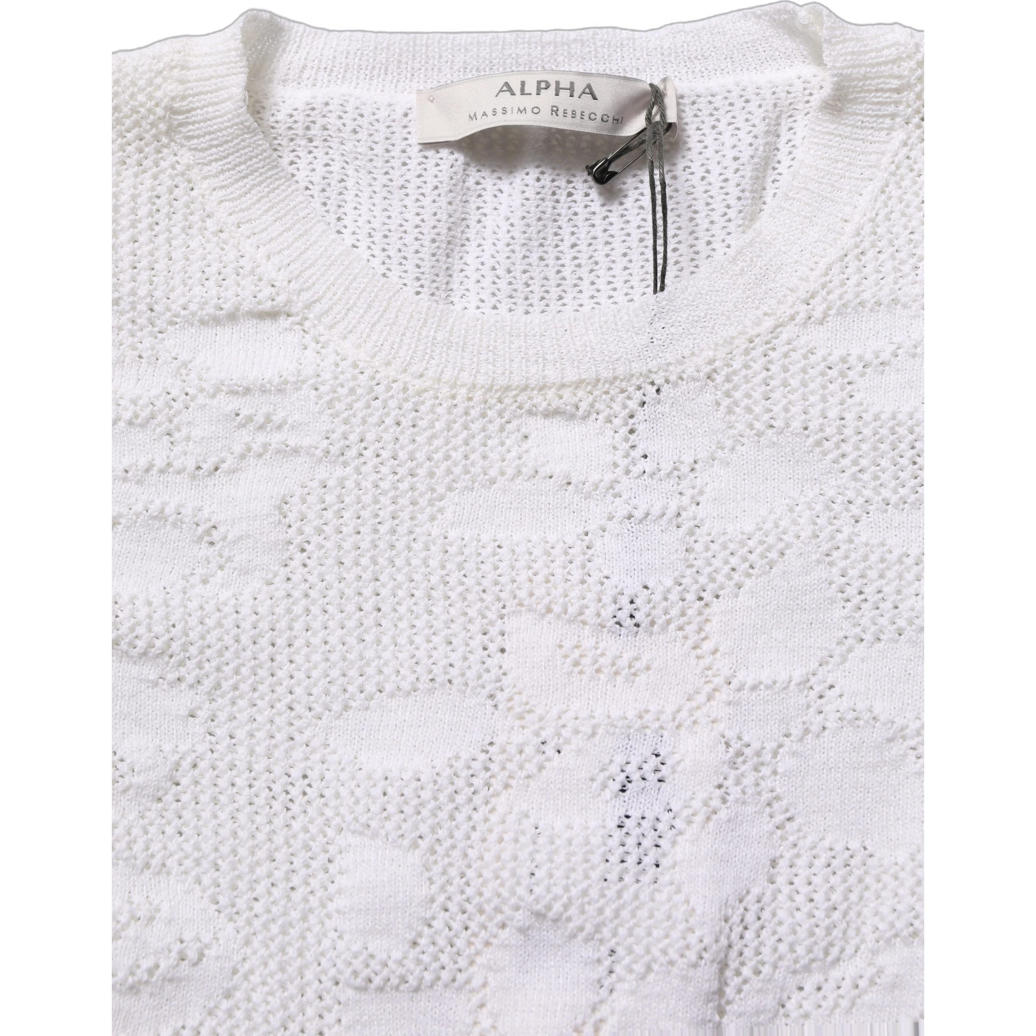White Floral Lace Knit Fabric Short Sleeves Blouse Top