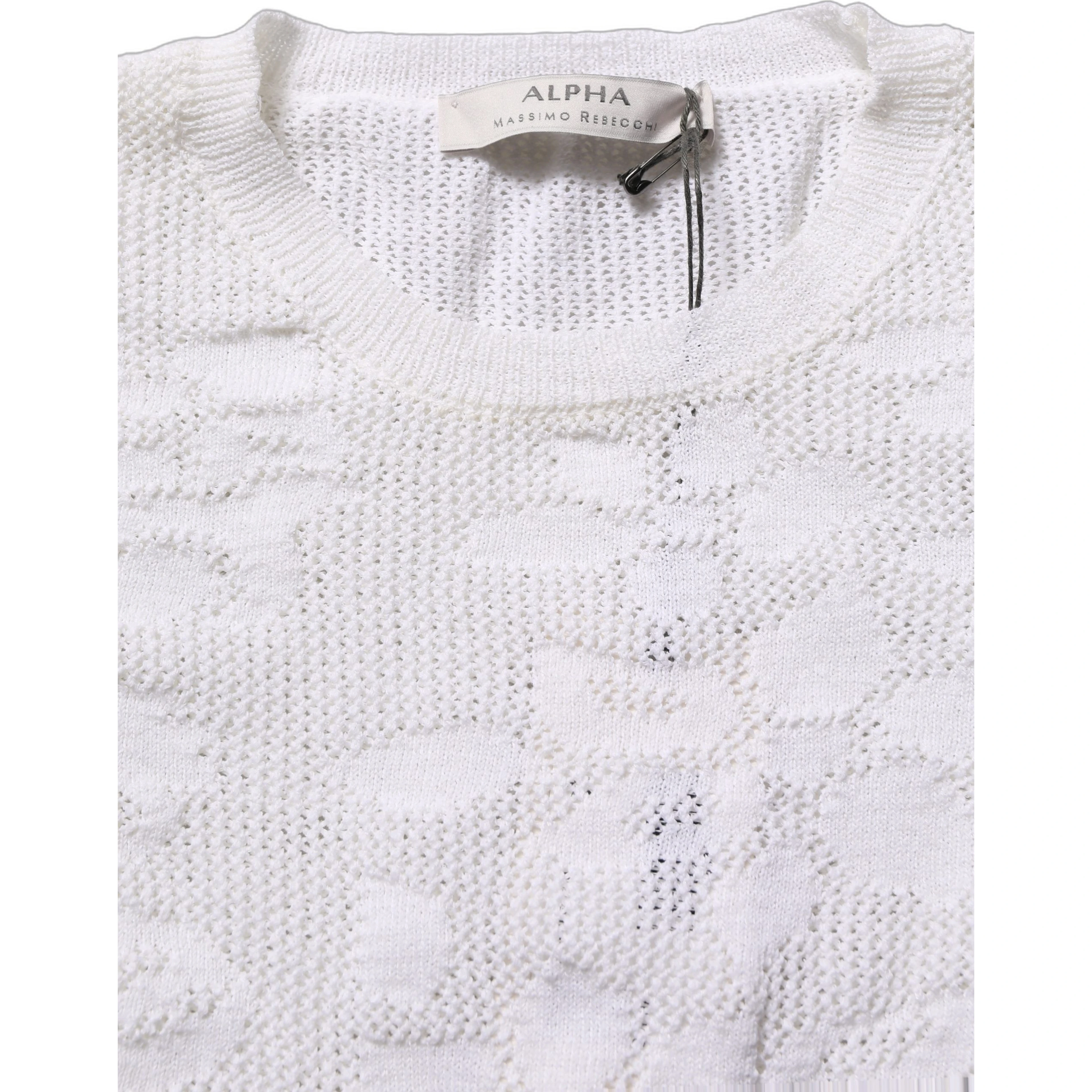 White Floral Lace Knit Fabric Short Sleeves Blouse Top