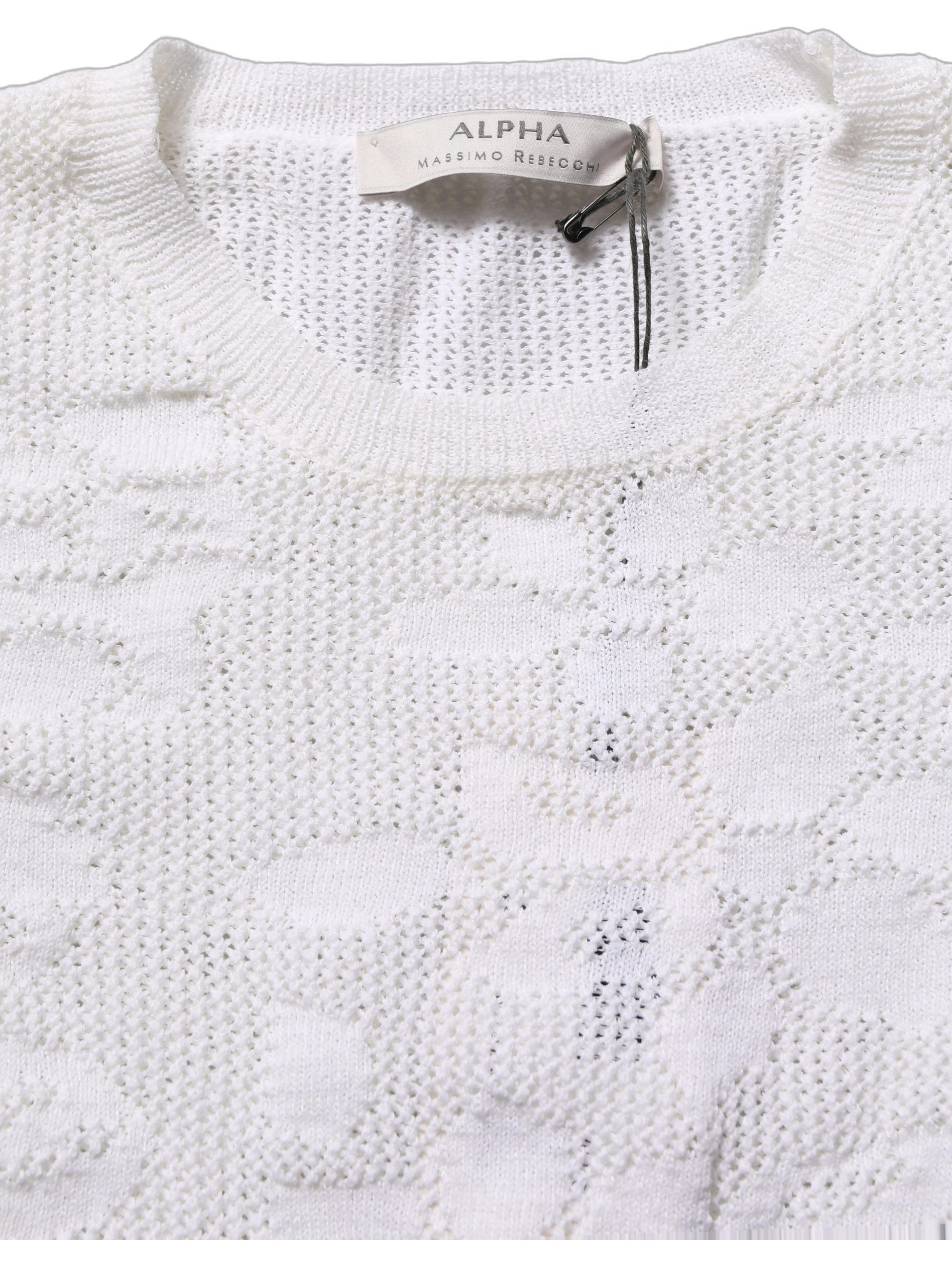 White Floral Lace Knit Fabric Short Sleeves Blouse Top