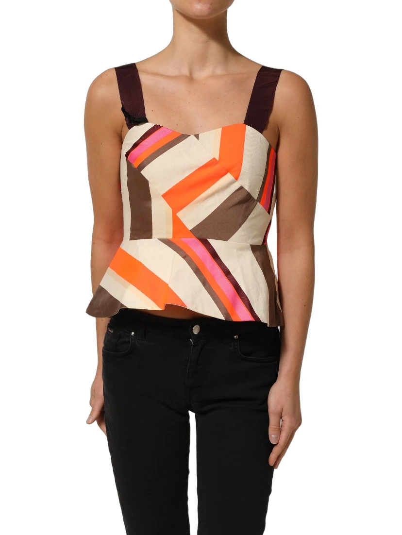 Multicolor Striped Cotton Sleeveless Draped Peplum Top