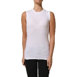 White SleeveLess Crew Neck Tank Blouse Top