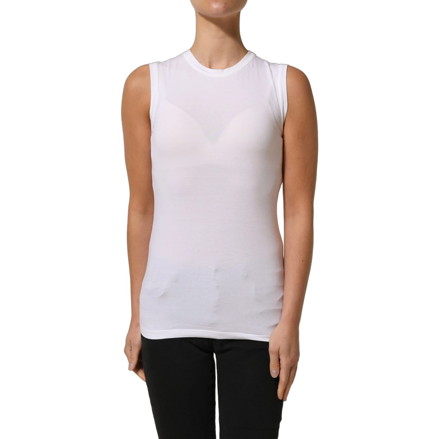 White SleeveLess Crew Neck Tank Blouse Top