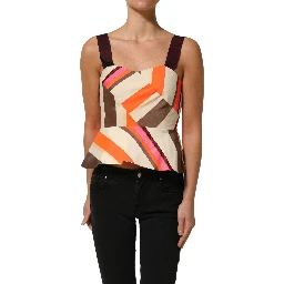 Multicolor Striped Cotton Sleeveless Draped Peplum Top