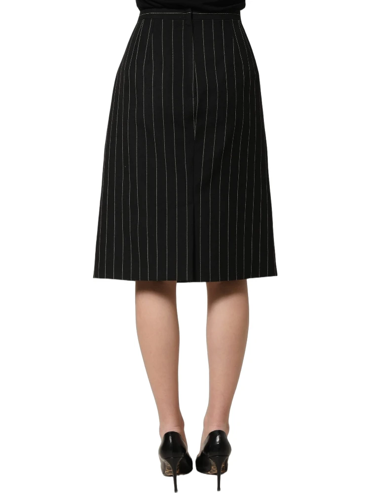 Black Pinstriped HighWaist Pencil Cut Skirt