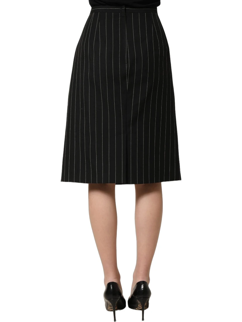 Black Pinstriped HighWaist Pencil Cut Skirt