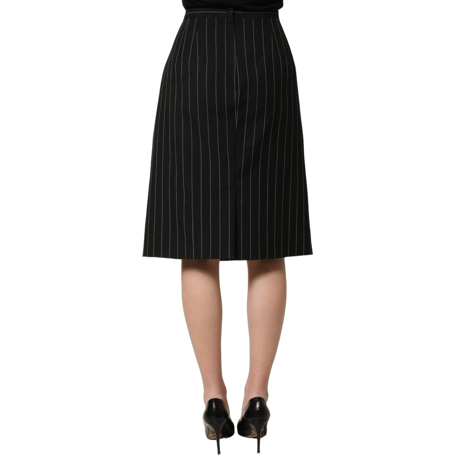 Black Pinstriped HighWaist Pencil Cut Skirt