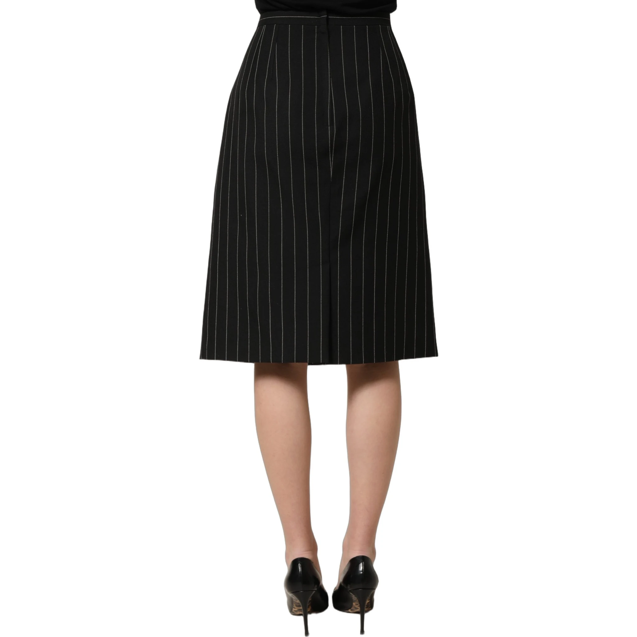 Black Pinstriped HighWaist Pencil Cut Skirt
