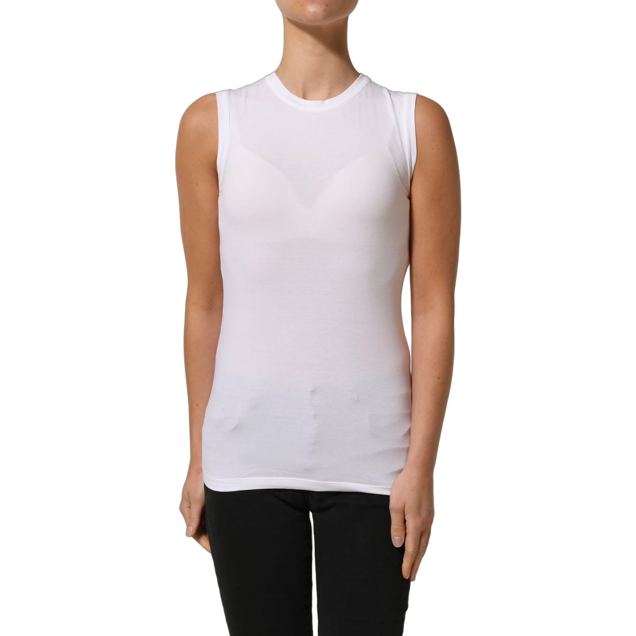 White SleeveLess Crew Neck Tank Blouse Top