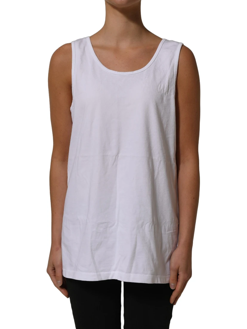 White Cotton Round Neck Sleeveless Tank Top