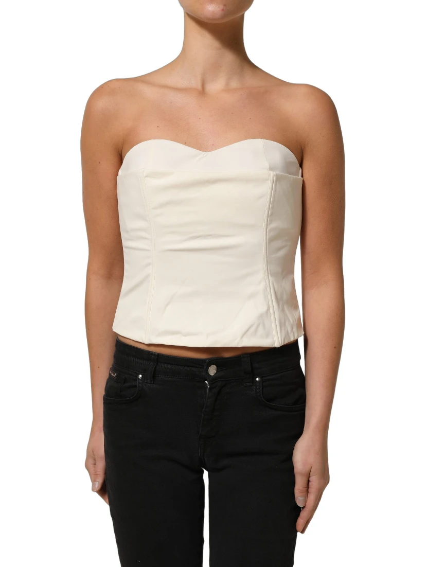 Off White Strapless Sweetheart Neck Top