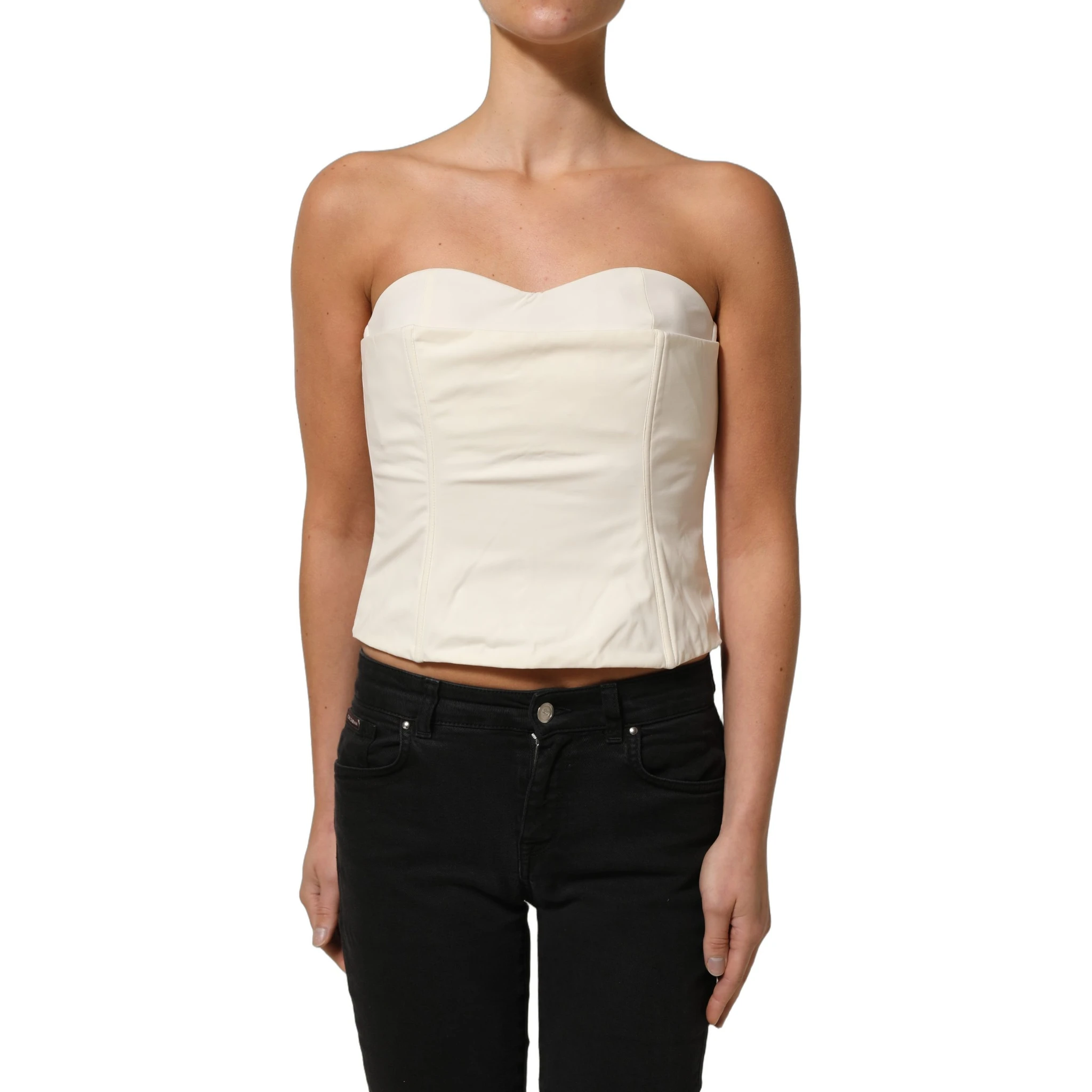 Off White Strapless Sweetheart Neck Top