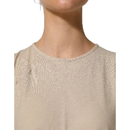 Beige Cotton Lace Detailing Round Neck Top