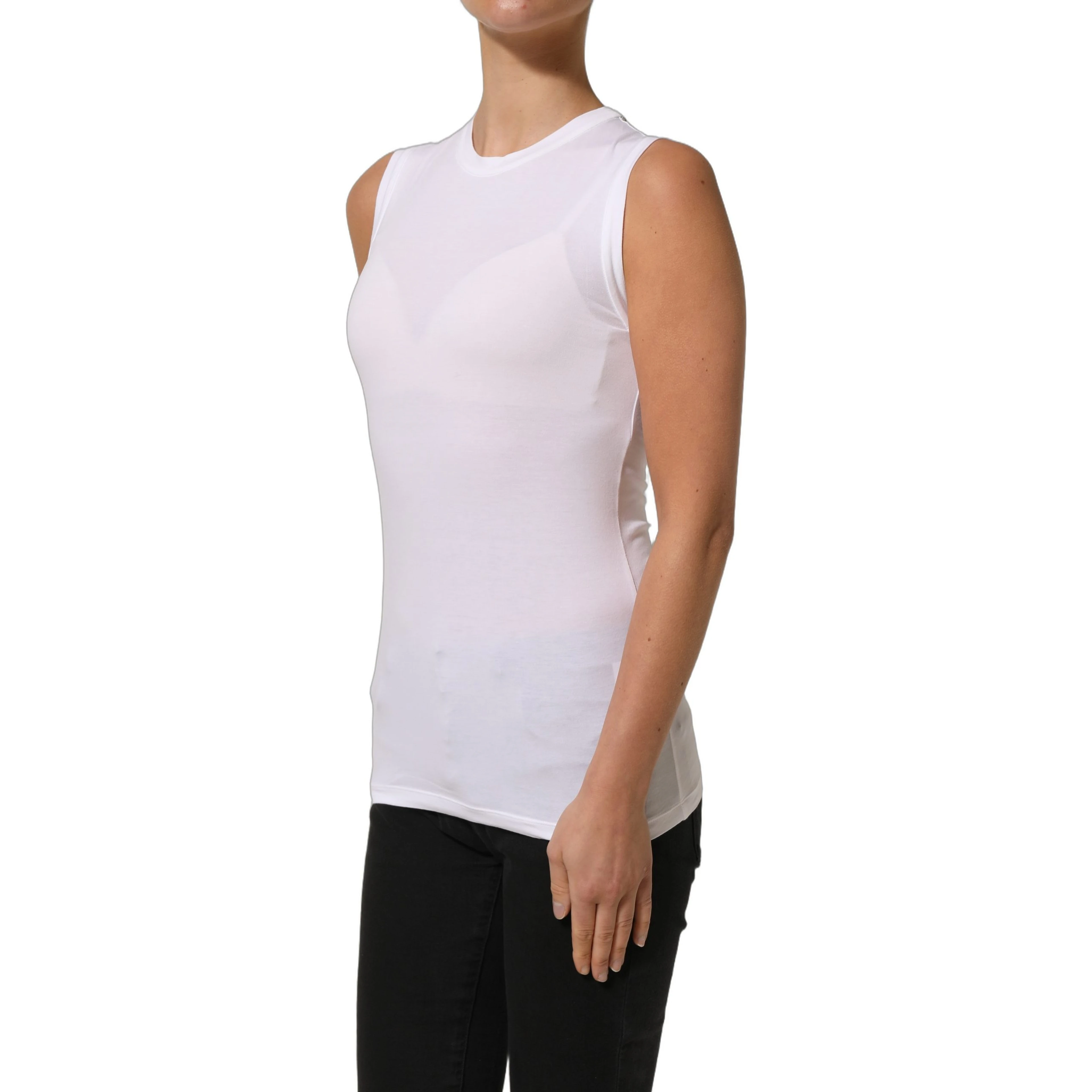 White SleeveLess Crew Neck Tank Blouse Top