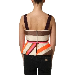 Multicolor Striped Cotton Sleeveless Draped Peplum Top