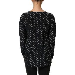 Black SIlk Long Sleeves Deep V-neck Blouse Top
