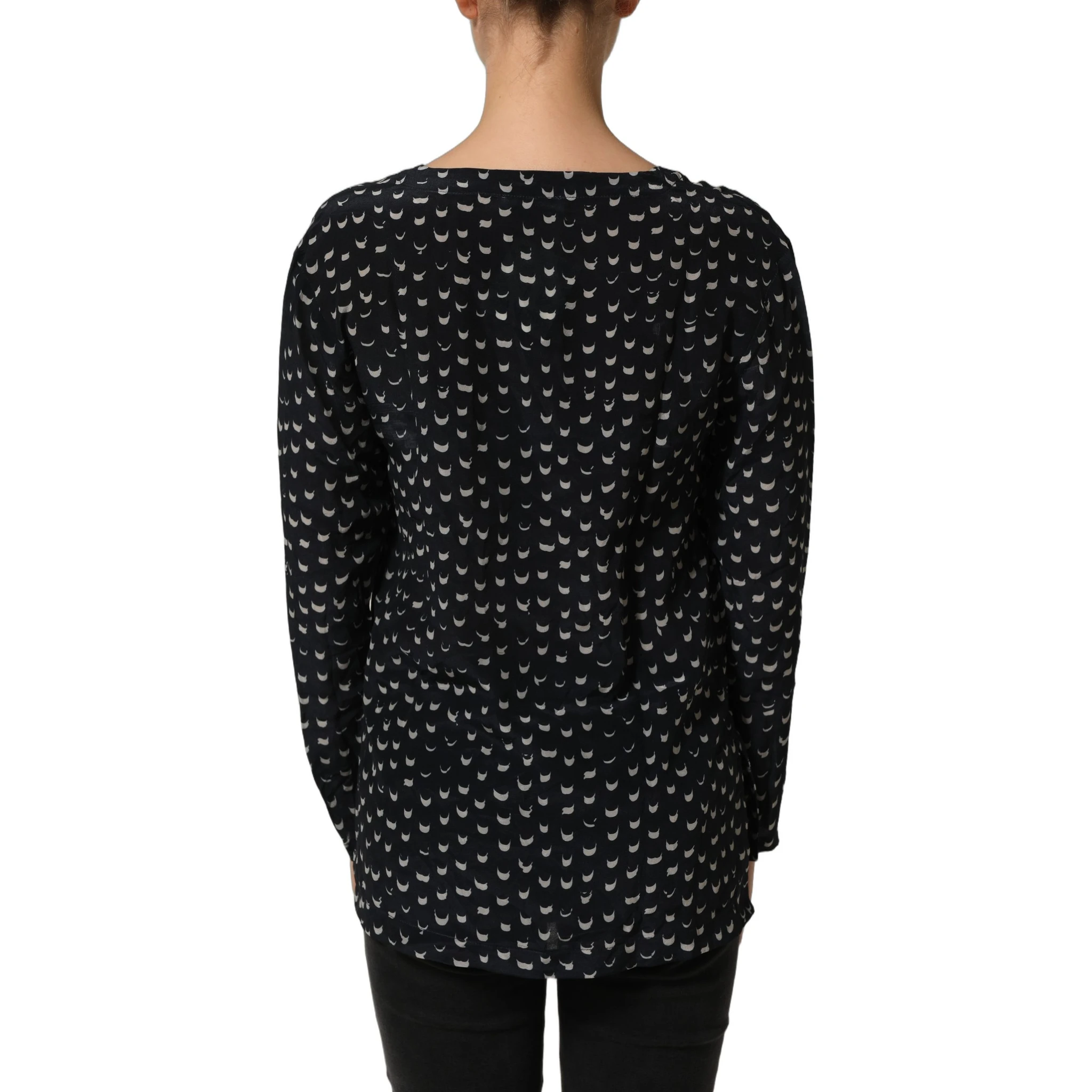 Black SIlk Long Sleeves Deep V-neck Blouse Top