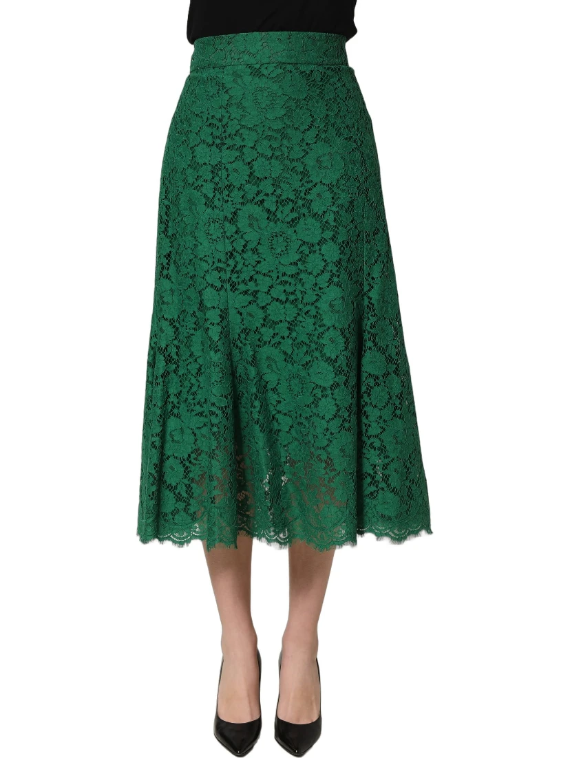 Green Lace High Waist Mermaid Midi Skirt