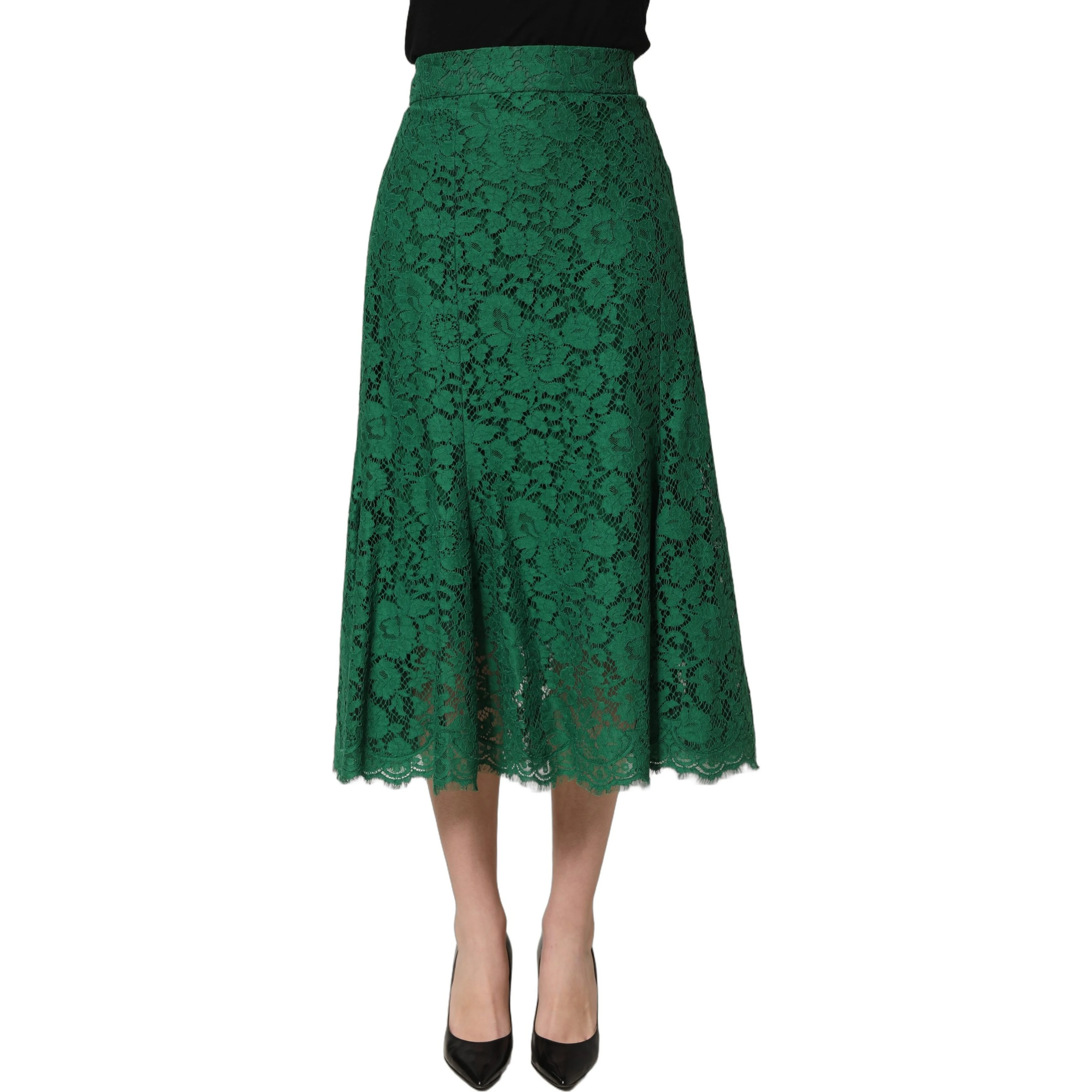 Green Lace High Waist Mermaid Midi Skirt
