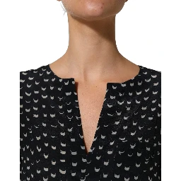 Black SIlk Long Sleeves Deep V-neck Blouse Top