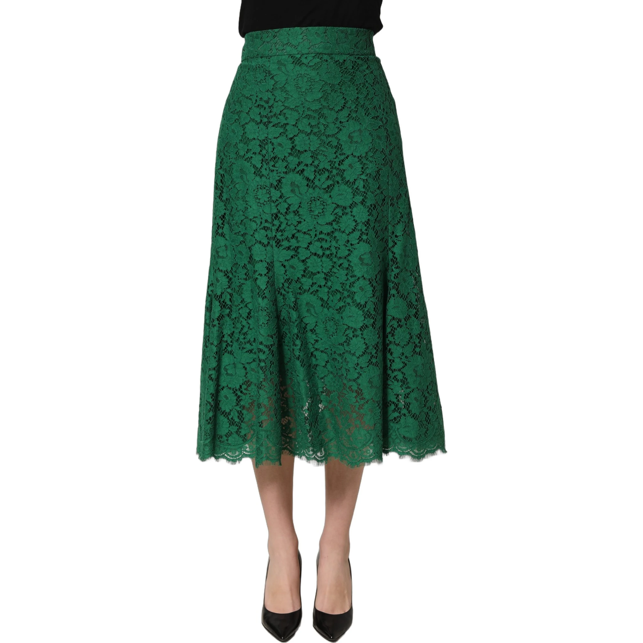 Green Lace High Waist Mermaid Midi Skirt