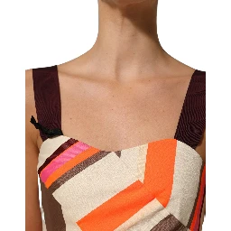 Multicolor Striped Cotton Sleeveless Draped Peplum Top