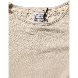 Beige Cotton Lace Detailing Round Neck Top