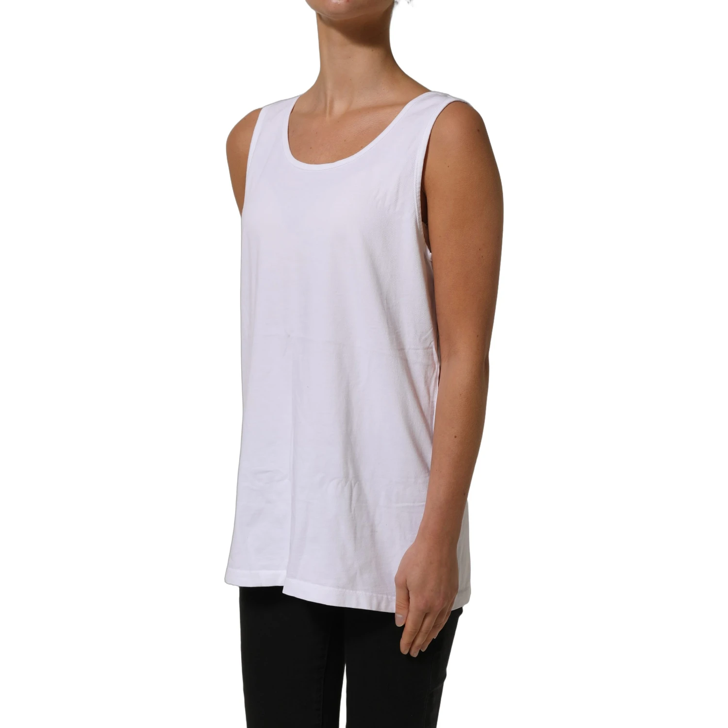 White Cotton Round Neck Sleeveless Tank Top