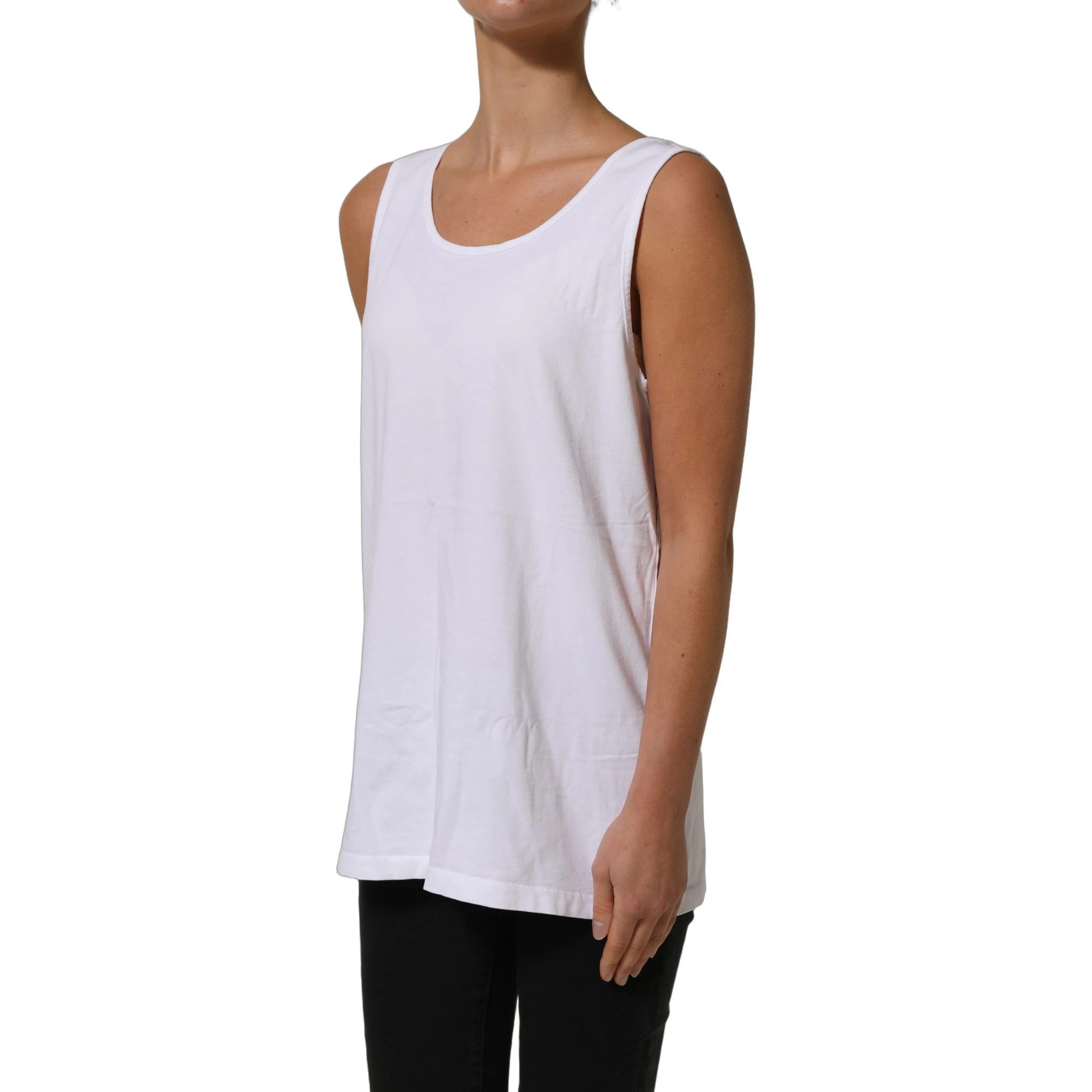 White Cotton Round Neck Sleeveless Tank Top